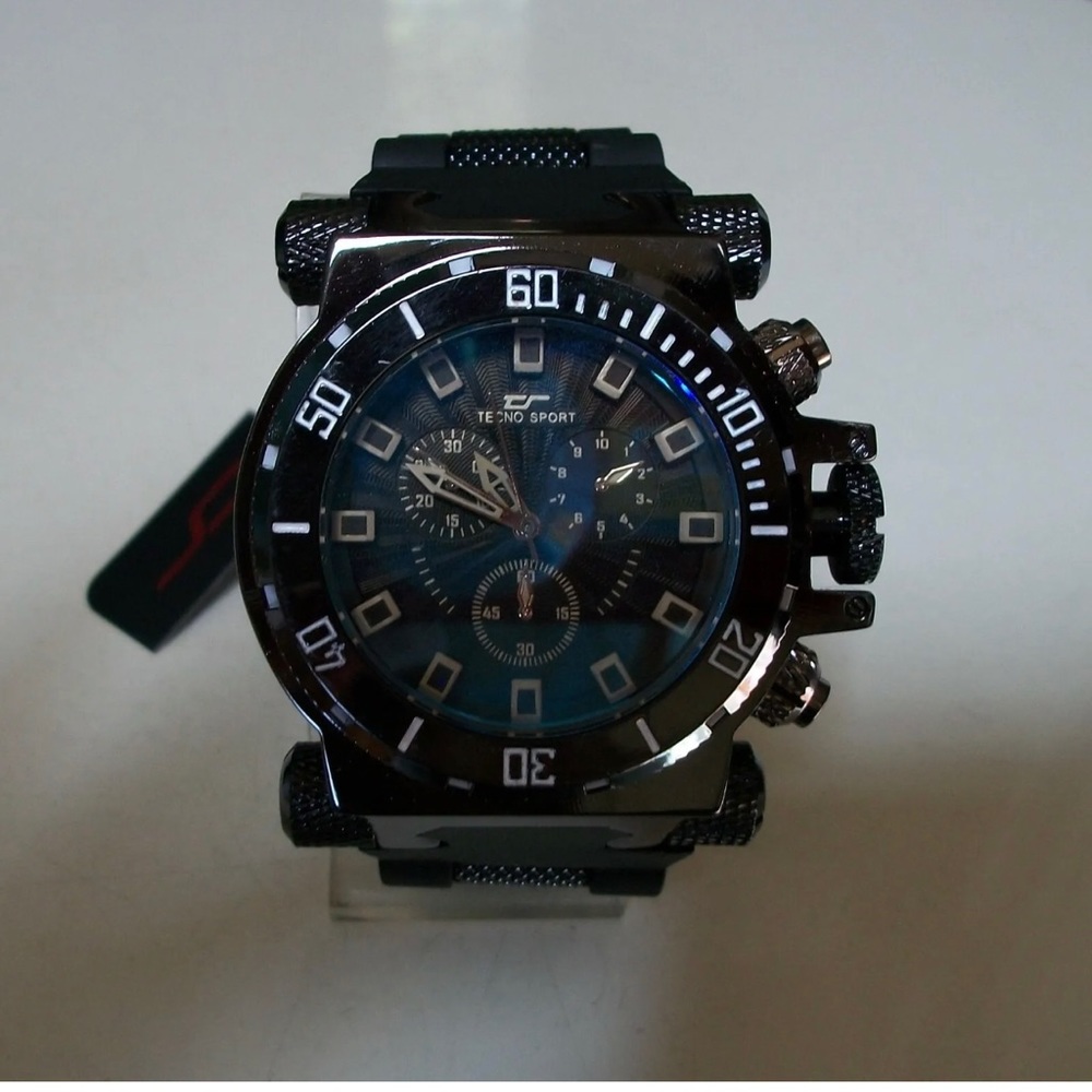 Men's Heavy Black Hematite Finish Rubber Band Fashion Dressy Hip Hop Watch